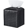 Tissue Box Cover PU Leather Tissue Holder Square Facial Tissue Case Facial Paper Organizer Dispenser for Bathroom, Vanity Countertop, Tabletop, Car, Black