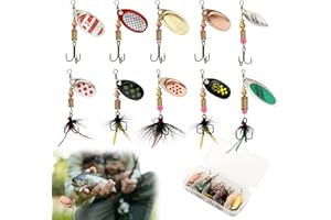 EMBHLITFE Fishing Spinners 10Pcs Set - Multi Colored Metal Fishing Lures with Rotating Blades & Treble Hooks for Trout Salmon Bass, Ultra Casting 3-7g Spinner Baits in Box