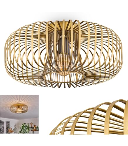 HOFSTEIN Wemude Deckenleuchte – Runde Lampe Schwarz, 40 Cm, E27, Gitter-Optik (Retro Modern)