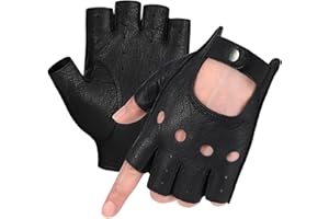 GSG SINCE 1998 Mens Genuine Leather Fingerless Gloves for Driving Half Finger Sheepskin Unlined Fingerless Gloves 161078