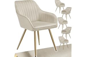 tectake® Set med 6 karmstolar i mjuk vadderad sammetslook, eleganta kökstolar med bekvämt ryggstöd & armstöd, stålben med hal