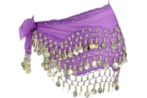 MWUMRCM Viola Sciarpa alla Pancia da Ballo, Cintura di avvolgimento della Sciarpa di Danza del Ventre in Chiffon con Monete d'oro per Le lezioni di Yoga di Danza del Ventre di Costumi di Performance