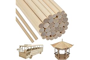 SLTAXAR 40 PCS Varillas de Madera para Manualidades | Palos Redondos de Madera Natural 8mm y 10mm x 30cm | Bastones de Madera para DIY, Modelismo, Decoración y Proyectos Artesanales