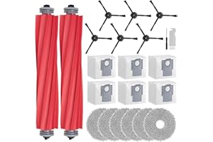 Rrochio Kit d'accessoires pour roborock Qrevo S, Ensembles de Rechange pour Robot Aspirateurs Qrevo, Qrevo Pro, Qrevo Plus avec 6 Sacs, 6 Chiffon, 2 Brosse Principale, 6 Brosses Latérales (21 Pièces)