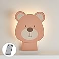 Lights4fun Battery Operated LED Bear Children's Wall Light Kids Bedroom Nursery Decoration with Remote and Timer