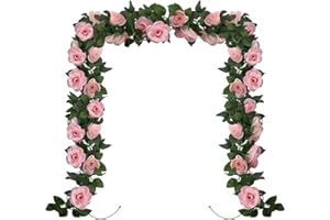 Huryfox Artificial Flowers Garlands - 2 Strand 230cm Long Artificial Flower Vines for Decorations, Faux Pink Rose Floral Arch with Realistic Design for Home, Garden, Indoor/Outdoor Weddings, Parties