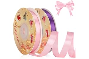 VynyQoo 2 Rotoli da 10mm Largo Nastro Di Raso, Rosa e Viola, 22M Lato Singolo Nastro Regalo, Nastri Per Decorazioni, Per Matrimonio, Compleanno, Decorazione Della Torta