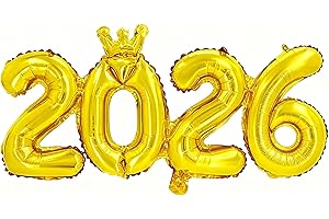 ZMUPL New Years Eve Decorations 2026 Balloons Crown Foil Balloon Gold Large Number Balloons Self Inflating Banner 2026 Graduation Prom NYE Party Supplies