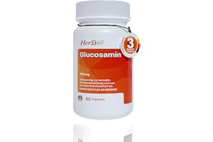 ‎HERBBIO ABDIN HERBBIO NATURAL MEDICAL MANUFACTURING Glucosamin Kapseln hochdosiert Vegan - 90 Stück - GVO-frei - Vorrat für 3 Monate - 500 mg pro Tagesdosis - Ohne zusätzliche Inhaltsstoffe - Laborgeprüft in Deutschland produziert