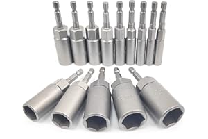 QIYICHE 14Pcs Deepen Hexagon Socket, 6-19mm Hex Shank Nut Setter Driver, Hex Drill Bits,1/4 Inch Adding Depth Drill Bit Set, Used to Electric Screwdriver Handle Tools (Silver)