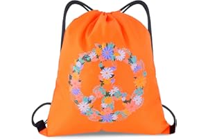 jiawaggag Gym Bag Hippie Backpack Flower Power Retro Schlagermove Accessories for 60s 70s Men Women Theme Party Carnival Orange