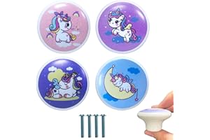 ZFKXGS 4 Stück Einhorn Möbelknöpfe Kinder Vintage Keramik Schrankknöpfe Runde Schubladenknöpfe Türknöpfe Türknauf Schubladenknauf Türgriffe Küche für Kommode Kinderzimmer Holz Schränke Wohnzimmer