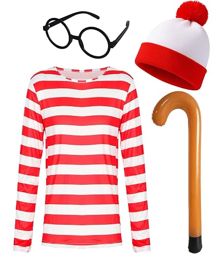 I LOVE FANCY DRESS Déguisement Ou Est Charlie du Fameux Livre - Y Compris: T-Shirt Rouge et Blanc, Bonnet et Lunettes - Idéal pour Les Fêtes Entre