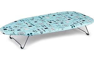 Beldray LA023735SEW Small Tabletop Ironing Board - 73 x31cm, Sewing Accessory Print, 100% Cotton Cover For Smooth Pressing, Foldable Legs, Lightweight For Travel, Easy Storage In Small Spaces
