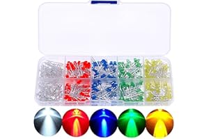 MINGZE Diode Électroluminescente Ampoule LED, Lampe Ultra-lumineux 5 couleurs 3mm multicolore émettant de la lumière de diodes Diode Electro Luminescente Assorti (500 pcs)