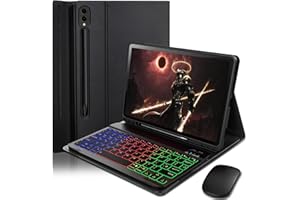 MICROTUNK Backlit Keyboard Mouse Case for Samsung Galaxy Tab S10+ Plus / S9+ Plus / S9 FE+ Plus / S8+ Plus / S7 FE / S7+ Plus 12.4-inch with Wireless Bluetooth British Layout Keyboard and Mouse, Black