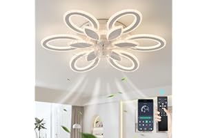 GWYAJTU LED Lampe Mit Ventilator Leise Reversibel 6 Geschwindigkeiten Deckenleuchte Mit Ventilator, Dimmbar Timer Deckenventilator Mit Beleuchtung Und Fernbedienung Für Schlafzimmer Wohnzimmer, Weiß