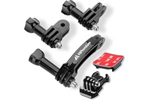 MiPremium Rotary Extension Arm Helmet Mount Set for GoPro Hero 13 12 11 10 9 8 7 6 5 4 3 2 Session Black Silver XIAOYI SJCAM Sports Action Camera Accessories Kit Motorcycle Curved Chin Pivot Connector