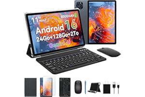 KINGRID T90 Tablette Android 16, 24GO RAM + 128GO ROM, Tablette Tactile 11 Pouces FHD avec Clavier Et Souris, 5G WiFi, 8000mAh, Widevine L1, Double Caméra, Reconnaissance Faciale, GPS, ÉTui