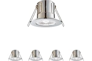 NATIONAL LIGHTING Fire Rated Downlights, Chrome Slimline Bathroom/Shower IP65 Waterproof Ceiling Lights, LED Cool White 4000K, 4W 500 Lumens, 60 Degree Beam Angle, Long-Life 30,000 Hours - Pack of 4