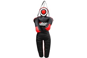 ‎LISARO Lisaro Straps Trainings-Dummy gefüllt | Box-Dummies | mit Schlaufen (Straps) | schwarz-rot | hängend | Grappling Dummy, Trainings-Puppe, Kampfsport, Jiu-Jitsu, Wrestling, MMA, Judo, Gr. 160 cm