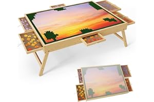 STYPLZ Tavolo da Puzzle in Legno con 3 Angoli di inclinazione Regolabili, tavola da Puzzle con 6 cassetti di smistamento, Superficie in Feltro e Copertura Trasparente (1500 Pezzi)