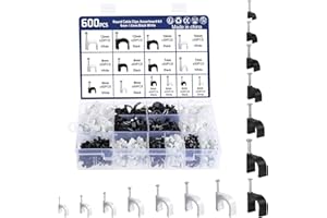 Habwea 600 pièces Clips Câble Cavalier Cable Electrique,Attache Cable Clips Mural, Fixation Cable avec Clou en Acier Attache Fil Electrique