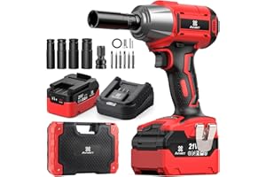 Avhrit Akumulatorowa wkrętarka udarowa 650 Nm, wysoki moment obrotowy z baterią litową 4,0 Ah, bezszczotkowa elektryczna wkrętarka udarowa 1/2 cala, do domu i samochodu, 5 kluczy nasadowych, 6 śrub,