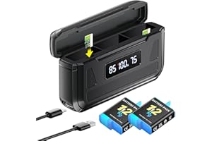 Palogreen 2000mAh Hero 12 Batería con Cargador para Go Pro Hero 12/11/10/9 Black - Cargador de 3 Canales con Pantalla LCD, Ranura para Tarjeta TF, Apta para Baja Temperatura (2*Batería+1*Cargador)