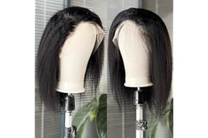 EMOL Perruque Femme Naturelle Courte 13x4 Yaki Straight Lace Front Wig Human Hair Perruque Cheveux Humain 13x4 HD Lace Wig For Women Natural Black 100% Perruque Femme Naturelle Brésilien 12 Pouces