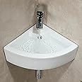 HOROW Small Sink Modern Bathroom Cornor Basin, Compact Floating Washbasin Wall Mounted Sinks, White Ceramic Cloakroom Basin, Vessel Sector Sink for Toilets, 320mm