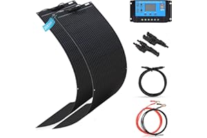 XINPUGUANG 200W 12V Solar Panel Kit 2pcs 100W Flexible Monocrystalline Solar Panel Photovoltaic Module 20A Solar Charge Controller for Motorhome Boat Campervan RV Caravans Non-Flat Surfaces(200W kit)