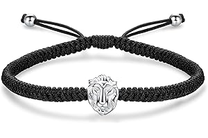 J.Endéar Bracciale Leone Argento 925 per Uomo Donna Bracciale Corda Intrecciata Fatto A Mano Regolabile Nero