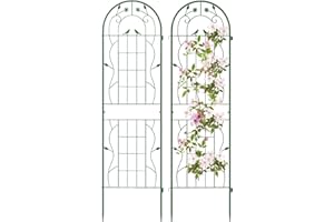 GiantexUK 180/220x50cm Garden Trellis, 2/4 Pack Tall Galvanized Metal Fence Climbing Plants Support Frame, Rustproof Lattice Grid Panels Barrier Edge Border for Roses Vegetables Vine (6FT, Green, 2)