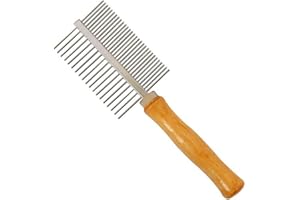 ANIGOOD PET Grooming Comb Metal Double And Single Row Wooden Handle For Dogs Cats | Professional Deshedding Dematting Pet Supplies (Double Row)