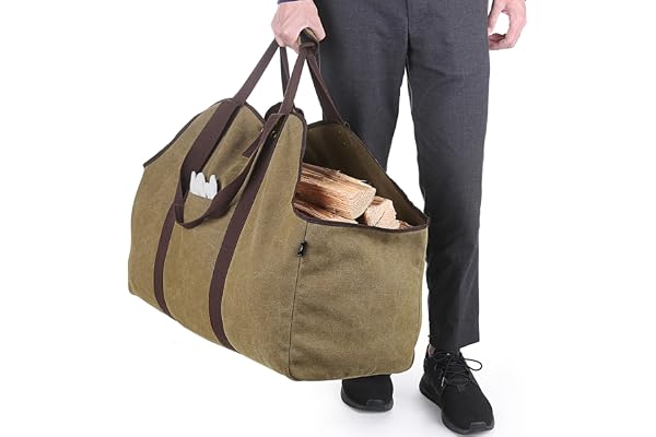 BONTHEE Porte-bûches de Bois de Chauffage Extra-Large Support de Bois de Chauffage en Toile imperméable avec bandoulière pour Un Transport Facile