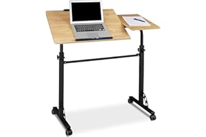 ‎RELAXDAYS Relaxdays Stolik na laptopa duży XXL, z regulacją wysokości, wys. x szer. x gł.: 110 x 100 x 50 cm, drewno, mobilny pulpit mówcy, kółka z hamulcem, notebook, projektor, laptopy, 2 półki, dąb naturalny