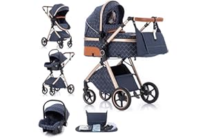 Gcarebb 3 in 1 Kinderwagen Reisesystem, Buggy mit höhenverstellbarem Griff, Reisewagen mit Regenschutz, Baby-Kinderwagen mit Aluminiumrahmen für Neugeborene