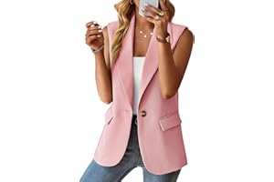 ALSOGO Blazer, gilet da donna senza maniche, sportivo, elegante, tinta unita, blazer, giacca da negozio, da ufficio, con risvolto aperto, per il tempo libero, con tasca
