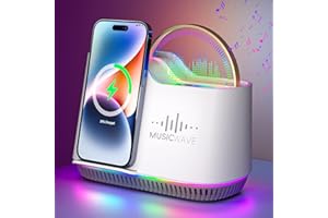 AUYLE Bluetooth Lautsprecher mit Nachtlicht und Wireless Charger, Touch Dimmbar Nachttischlampe mit Gibt 5 RGB Lichtmodi, Musikbox und Induktive Ladestation, Männer, Frauen, Jung und Alt