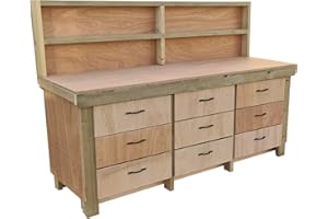 ARBOR GARDEN SOLUTIONS Wooden Workbench Tool Cabinet With Back Panel - 18mm Eucalyptus Hardwood Top - Industrial Heavy-Duty Work Table (8ft)