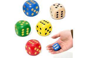 FORETOGO 5 Pcs Large Wooden Dice 30mm,5 Colors Wooden Six Sided Dice Standard 6 Sided Dices,Round Edge Colorful Dice Set for Board Game Classroom Instruction Party Activities