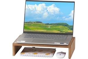 KIRIGEN Soporte de Monitor de Madera Soporte de Escritorio de Madera para PC/Laptop/TV Impresora Monitores Brazos y Soportes de Monitor Elevador de Escritorio Longitud 39cm color marrón
