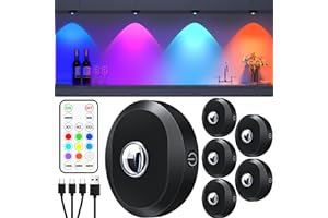 WILLED RGB Luce Led Vetrina Ricaricabile, Luci Armadio con Telecomando, Multicolore, Funzione Temporizzazione, Luce Armadio LED per Sotto Armadi e Armadio (confezione da 6)