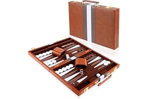 VEHIPA Valise de Backgammon 18 Pouces avec Accessoires complets, Set de Back-Gammon pour 2 Joueurs, Set de Jeu de Voyage Portable Backgammon avec poignée pour Adultes (Marron)