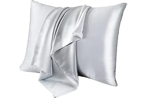 Jaciu 100% Funda de Almohada de Seda, para el Cabello y la Piel, Ambos Lados Funda de Almohada de Seda de Morera 21 Momme 600 Hilos Suaves y Transpirables （Gris Plateado, Estándar: 51x66cm, 1 Pieza）