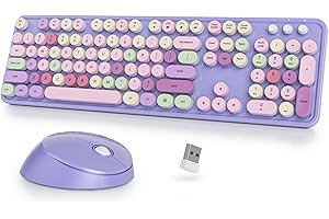 SbocKeeb Cute Teclado y Ratón Inalámbrico, Vistosa de Máquina de Escribir Teclado Retro con Teclas Redondas,2.4GHz Fullsize,Americano QWERTY