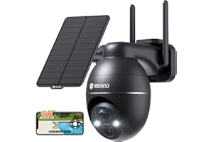YESKANO 2K Camera Surveillance WiFi Exterieure sans Fil Solaire 360° PTZ Caméra Exterieur Solaire Batterie 2,4 GHz, Vision Nocturne Couleur, Détection PIR, Audio Bidirectionnel Noir