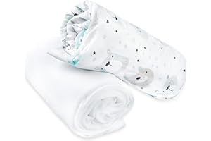 FlyIdeas Fitted Sheet & Waterproof Mattress Protector, 2 PCS Set - For Kids Beds & Mattresses 80x160 cm - 100% Certified Pure Cotton, Made in EU