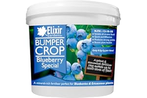 Elixir Gardens Bumper Crop Blueberry Special Fertiliser | Soluble Feed for Blueberries, Raspberry & Strawberry Plants | 1kg - 20kg Supplied in Bag or Tub | NPK 12-10-10+ 4 | 1kg Resealable Tub